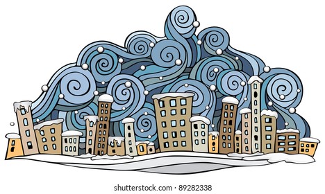 cartoon vector abstract winter city