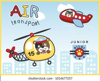 Cartoon vector of air transportations with funny animals pilot on buildings background