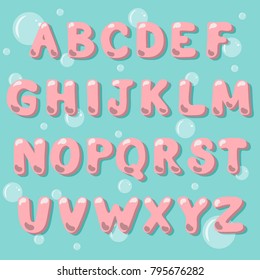 Cartoon vector alphabet in a bubble gum style. Bubble lettering.