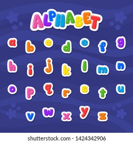 Cartoon vector Alphabet . Small Letter. Font. 