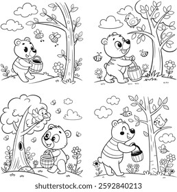 cartoon, vector, animal, illustration, forest, nature, outline, cute, character, funny, happy, drawing, children, page, book, kids, contour, education, wildlife, coloring, isolated, child, sketch, zoo