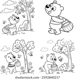 cartoon, vector, animal, illustration, forest, nature, outline, cute, character, funny, happy, drawing, children, page, book, kids, contour, education, wildlife, coloring, isolated, child, sketch, zoo