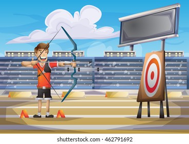 Cartoon vector archery sport with separated layers for game and animation, game design asset