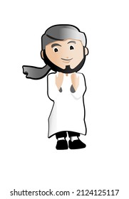 A cartoon vector art of a Muslim man in his dress and headwear.