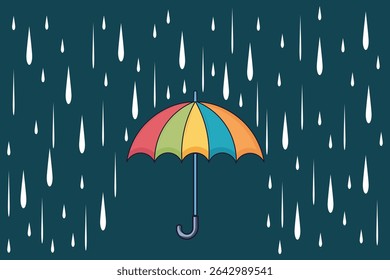 Cartoon vector artwork of umbrella with rain, flat design in pastel palette for baby-themed decorations, children’s illustrations, and weather icons

