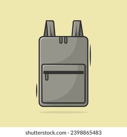 Cartoon vector backpack isolated on light background. Back to school flat illustration. Basic urban bag. Travel hand luggage. Kids school bag design. Child studying colorful fabric backpack.