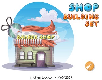 Cartoon vector barber shop for game and animation, game design asset