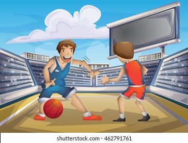 Cartoon vector basketball sport with separated layers for game and animation, game design asset
