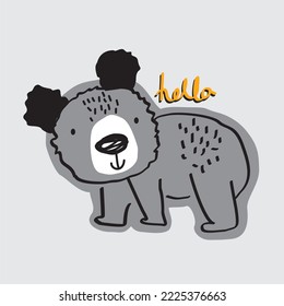 Cartoon vector  bear, isolated on grey background. design for tshirt kids and print 