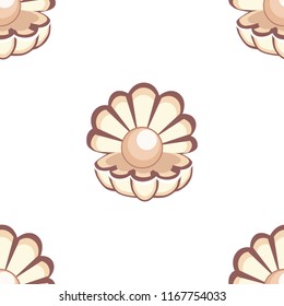 Cartoon vector beautiful opened shell with a pearl seamless pattern