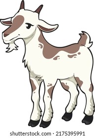 cartoon vector of a bicolor white and brown cute goat, with full body close up taken from the side. cute animal concept template.