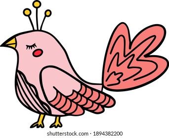 Cartoon vector bird drawn by hand