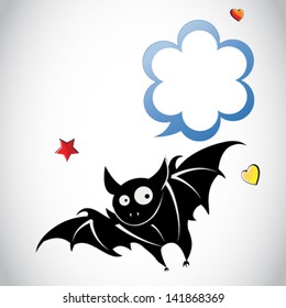 Cartoon vector black bat with speech bubble