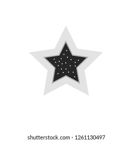 Cartoon vector black and silver star, white dots.