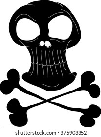 cartoon vector black skull on white background