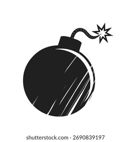 Cartoon vector of a black textured bomb icon, simple and bold. Clip art for warning sign and gaming