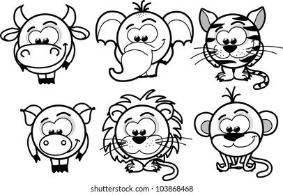 Cartoon Vector Black White Animals Stock Vector (Royalty Free ...