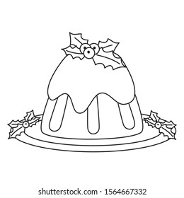 cartoon vector black and white christmas pudding illustration for coloring art 