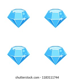Cartoon vector blue gemstone, diamond shape, seamless pattern