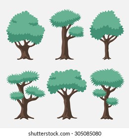 Cartoon vector blue green trees