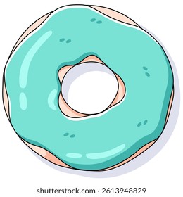 Cartoon Vector of Blue Iced Donut Illustration