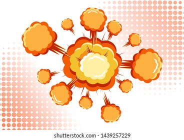 Cartoon vector bomb explosion with smoke. Cartoon style effect boom, explosion flash, bomb comic. Explosion with fire and cloud. Vector illustration