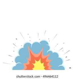 Explosión de una bomba vectorial de caricatura con humo. Estilo de caricatura. Boom de efectos, flash explosivo, cómic de bombas. Explosión con fuego y nube. Ilustración de la explosión aislada en fondo blanco.