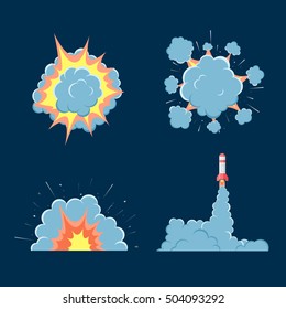 Cartoon vector bomb explosion with smoke. Cartoon style.