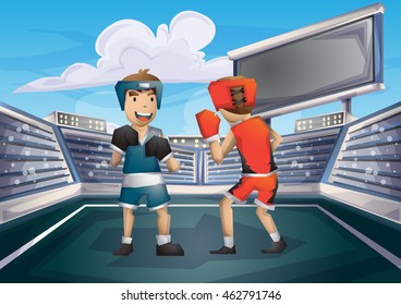 Cartoon vector boxing sport with separated layers for game and animation, game design asset