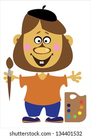 cartoon vector boy artist on white background