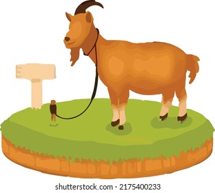 cartoon vector of a brown goat, with full body close up taken from the side at the field. animal concept template.
