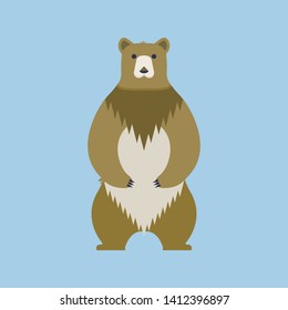 Cartoon vector brown grizzly bear, isolated on white background. 