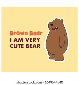 Cartoon vector of brown grizzly bear brown, isolated on yellow background.