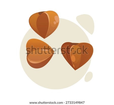 Cartoon vector buckwheat grains traditional field crop, naturally gluten free food. Buckwheat rich in plant protein, fiber, magnesium and iron. Useful for healthy food, agriculture, nutrition design
