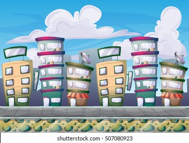 cartoon vector building background with separated layers for game art and animation game design asset in 2d graphic