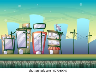 cartoon vector building background with separated layers for game art and animation game design asset in 2d graphic