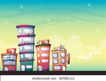 cartoon vector building background with separated layers for game art and animation game design asset in 2d graphic