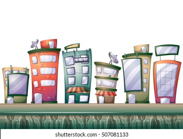 cartoon vector building background with separated layers for game art and animation game design asset in 2d graphic