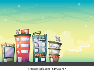 cartoon vector building background with separated layers for game art and animation game design asset in 2d graphic