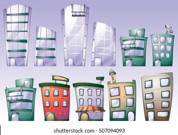 cartoon vector building objects with separated layers for game art and animation game design asset in 2d graphic