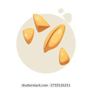 Cartoon vector bulgur kernels isolated on white. Rich in fiber, vitamins and minerals. Bulgur grains for food packaging, healthy diet, agriculture cereal product, recipe book