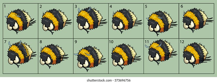 cartoon vector bumblebee animation fly. Game icon funny flying insect. Vector design for app user interface.