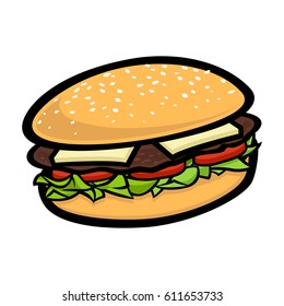 Cartoon vector burger illustration for design element