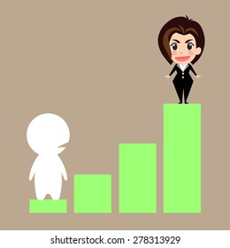 cartoon vector business woman working and sussess with stock market