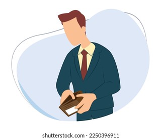 cartoon vector businessman showing his empty wallet