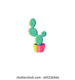 Cartoon vector cactus isolated on white background. Opuntia symbol.