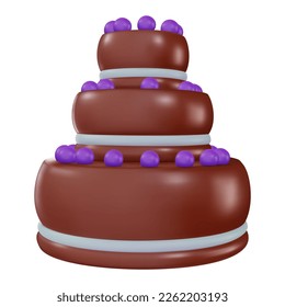 Cartoon vector cake in 3d realistic vivid style. Minimal bright design element for birthday, holiday, anniversary celebration. Cute child glossy soft toy icon. Vibrant render illustration.