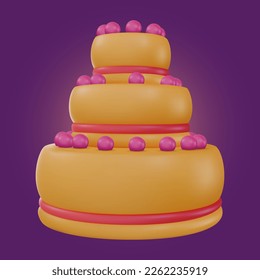 Cartoon Vektorkuchen in 3D realistisch vid Stil. Minimal helles Design für Geburtstag, Feiertag, Jubiläumsfeier. Cute Kind glänzend weiches Spielzeug Symbol. Lebhafte Darstellung.