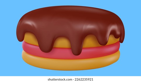 Cartoon vector cake in 3d realistic vivid style. Minimal bright design element for birthday, holiday, anniversary celebration. Cute child glossy soft toy icon. Vibrant render illustration.