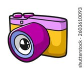cartoon vector camera purple yellow facing left simple